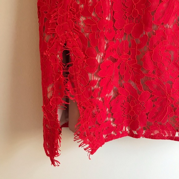 Free People x Fame and Partners Mollie Mini Dress Red Lace - Picture 7 of 10